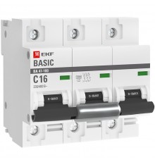 Выключатель автоматический 3п 16А (С) ВА 47-100 EKF Basic